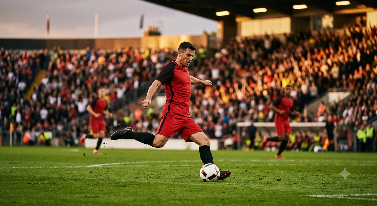Ilustrasi seorang pemain melepaskan umpan assist menjelang gol