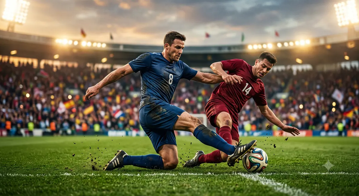 Ilustrasi ball-winning midfielder merebut bola dari lawan