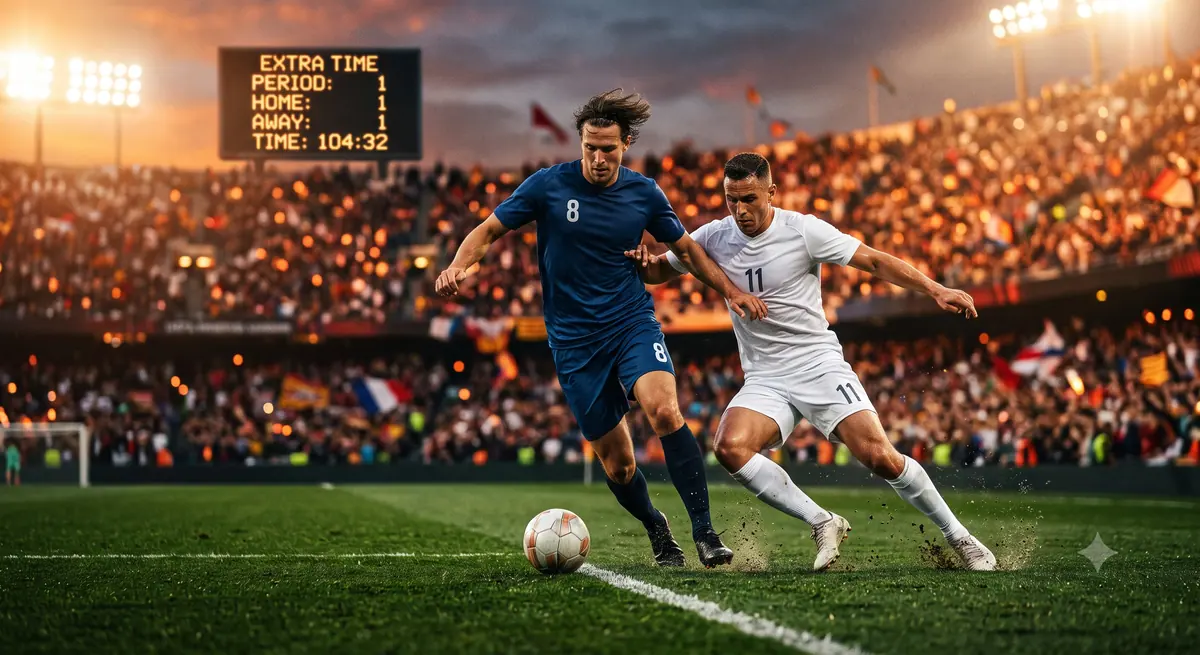 Ilustrasi papan skor menunjukkan babak tambahan dalam sepak bola
