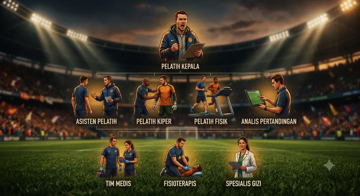 Ilustrasi struktur tim kepelatihan sepak bola