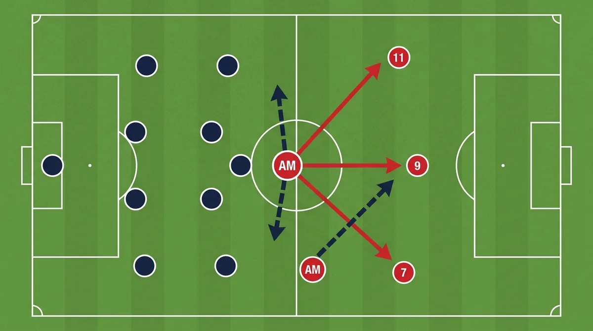 Diagram peran gelandang serang di lapangan