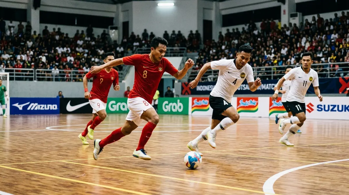 Pertandingan futsal timnas Indonesia di lapangan indoor