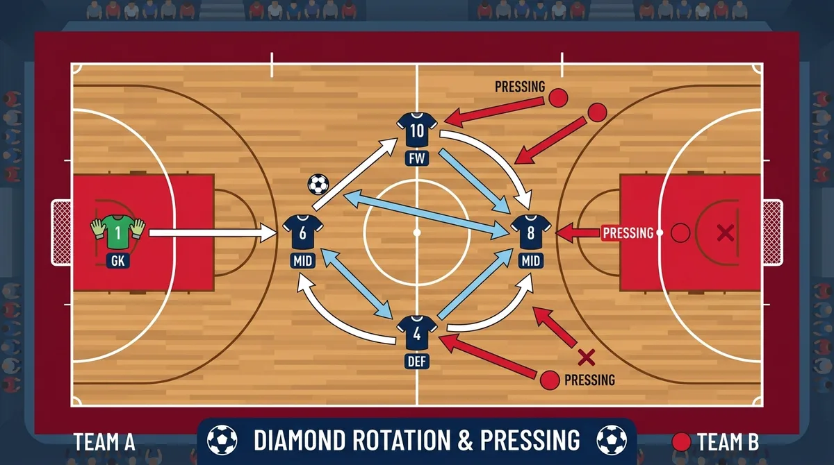 Diagram taktik rotasi dan pressing futsal